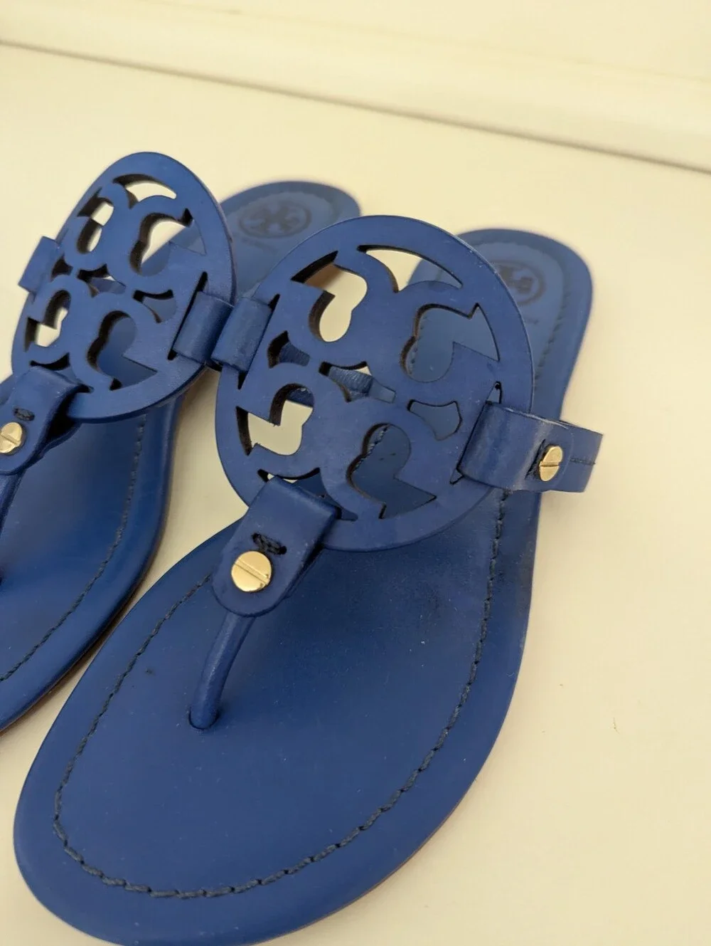 Tory Burch Miller Sandal In Blue Leather Size 5.5